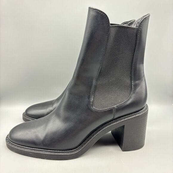 Zara Shoes - Zara Ankle Boots Women’s Size 40 US 9 Black Leather Pull On Block Heel